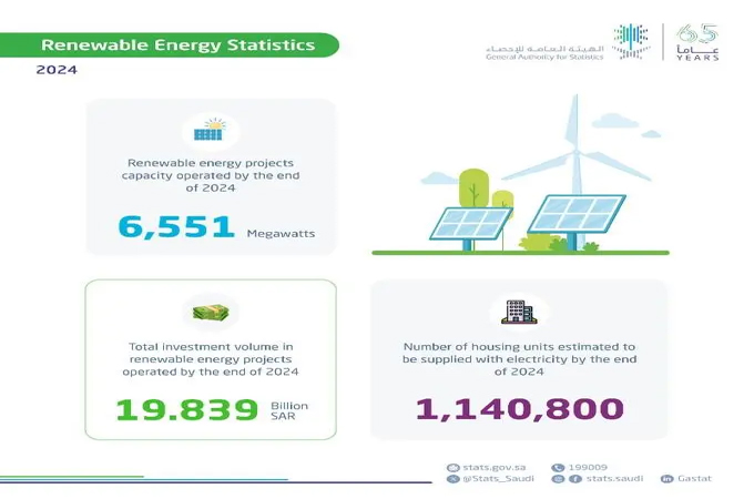 Saudi renewables projects capacity hit 6,551MW by end of 2024